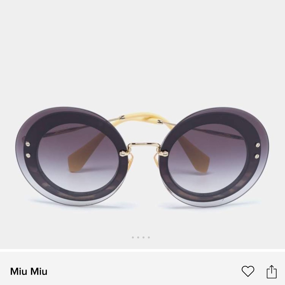 Authentic Miu Miu Gold Tone / Grey Gradient SMU 10R Round Sunglasses